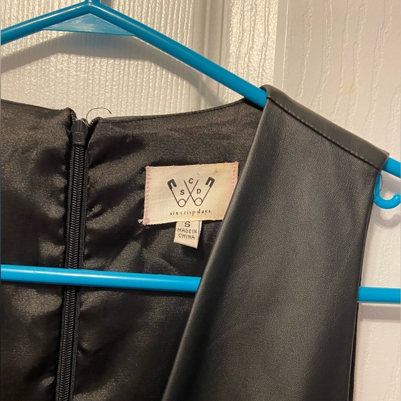 Faux leather dress with deep v neckline by six crisp days - Picture 2 of 4
